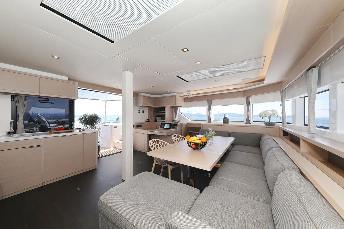 Salon of NOMAD, a Lagoon 55 catamaran at Split, Croatia