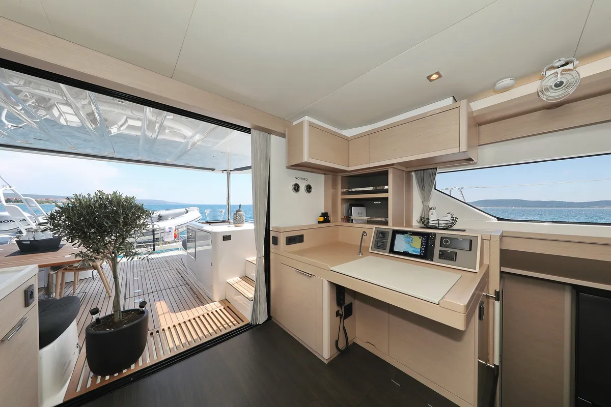 Salon of NOMAD, a Lagoon 55 catamaran at Split, Croatia