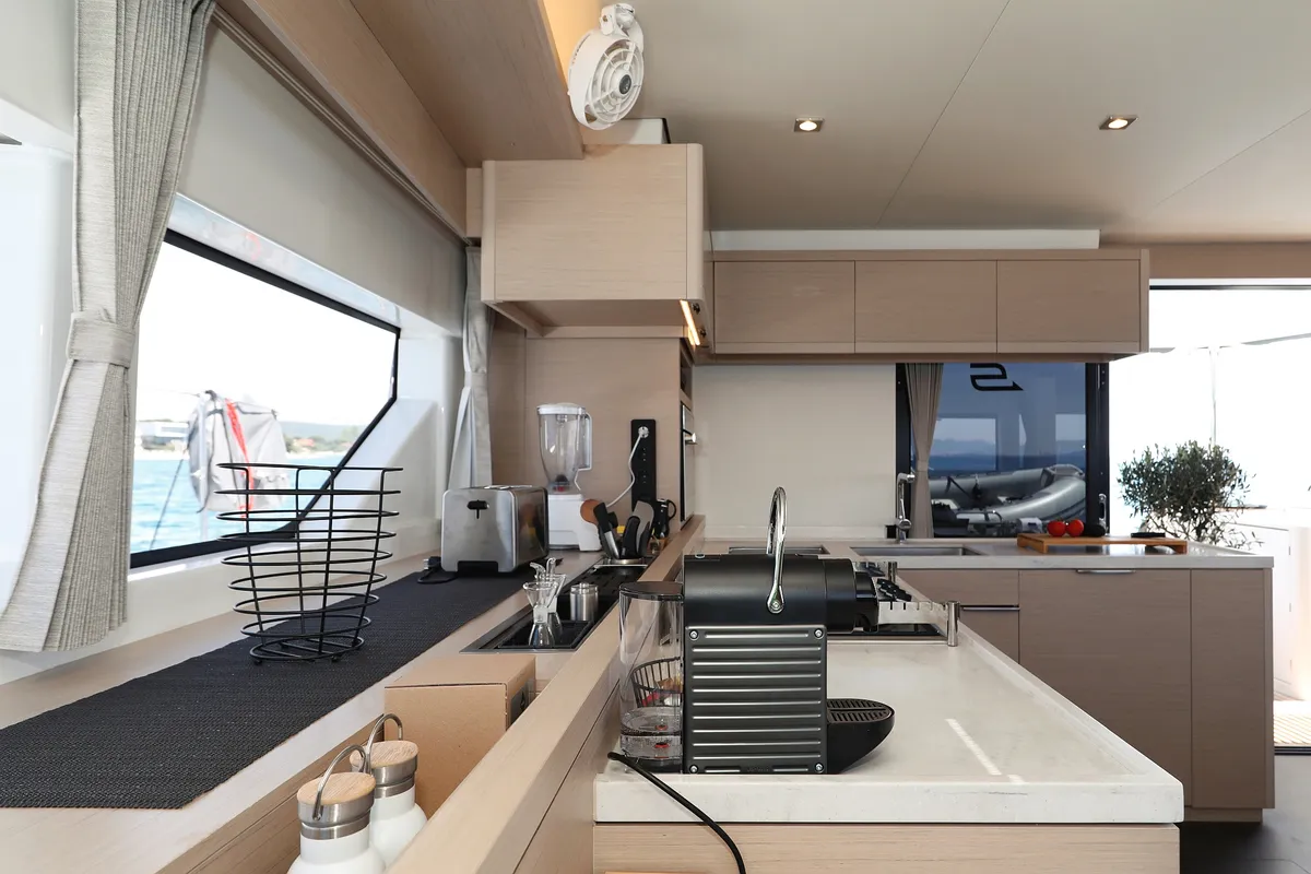 Salon of NOMAD, a Lagoon 55 catamaran at Split, Croatia