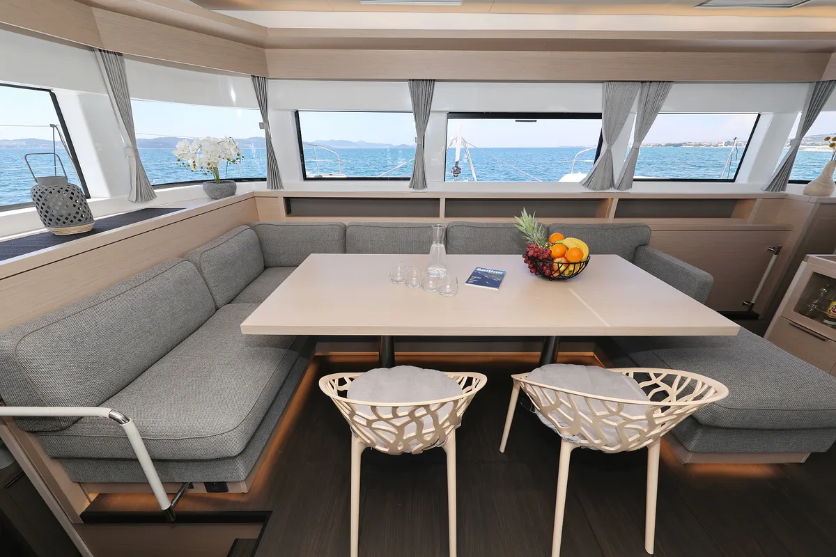 Salon of NOMAD, a Lagoon 55 catamaran at Split, Croatia