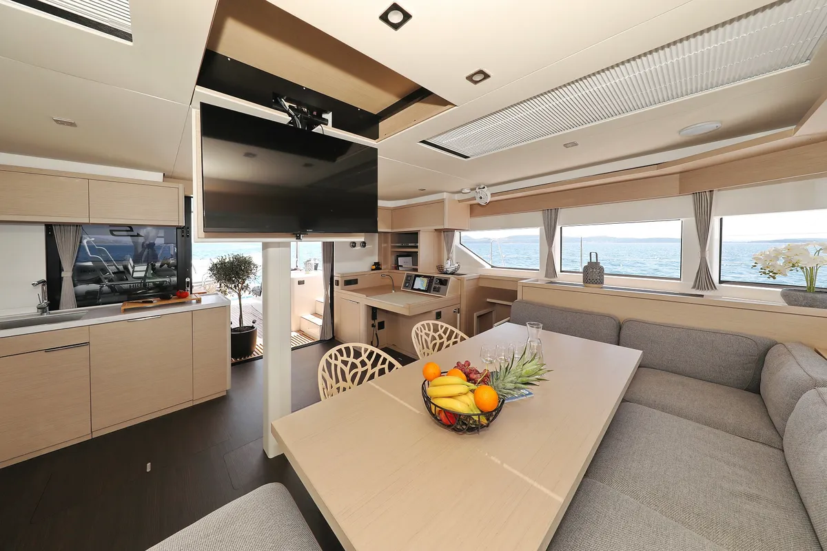 Deck of NOMAD, a Lagoon 55 catamaran at Split, Croatia