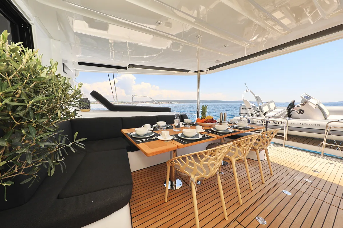Deck of NOMAD, a Lagoon 55 catamaran at Split, Croatia