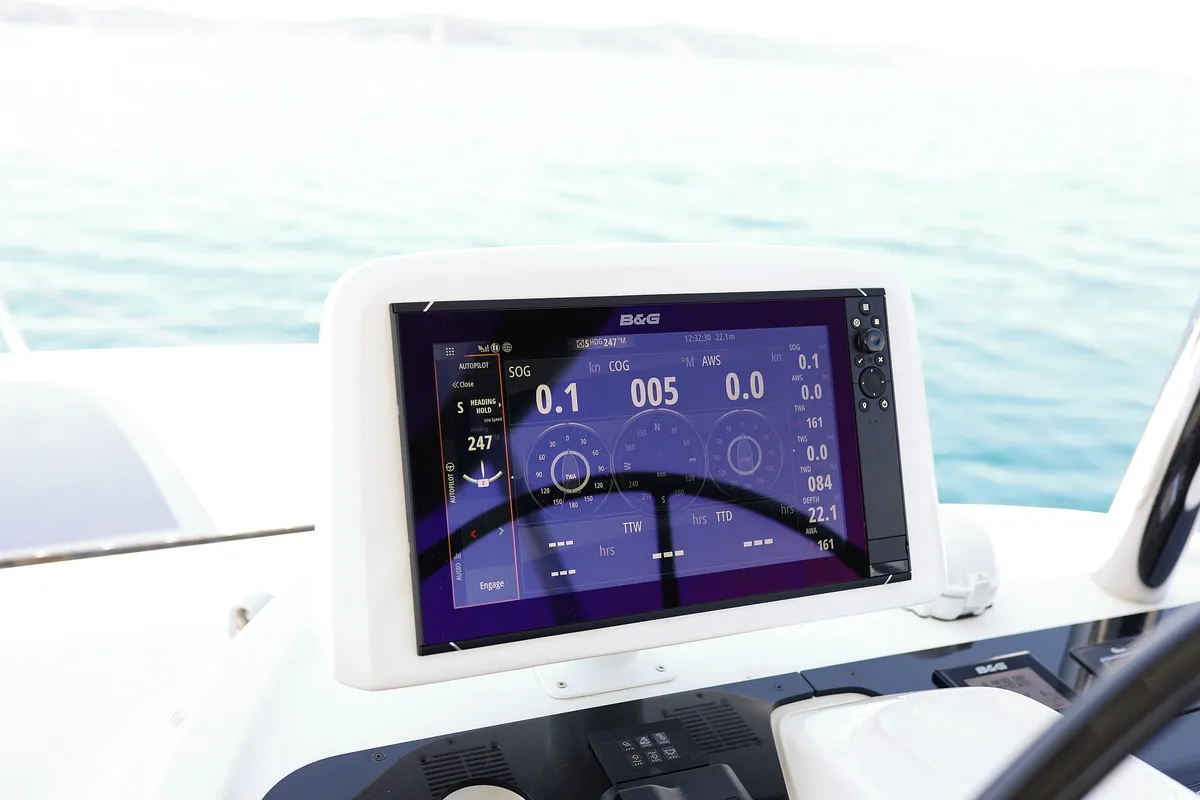 Cockpit of NOMAD, a Lagoon 55 catamaran at Split, Croatia