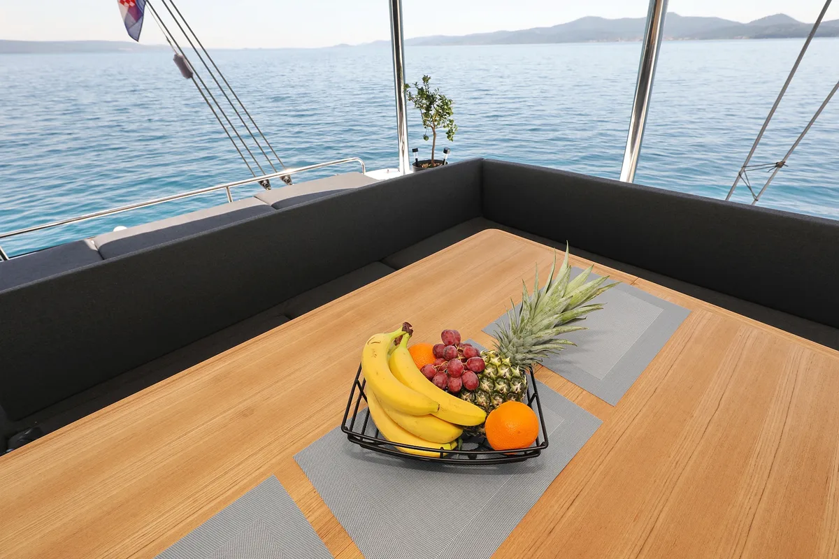 Deck of NOMAD, a Lagoon 55 catamaran at Split, Croatia