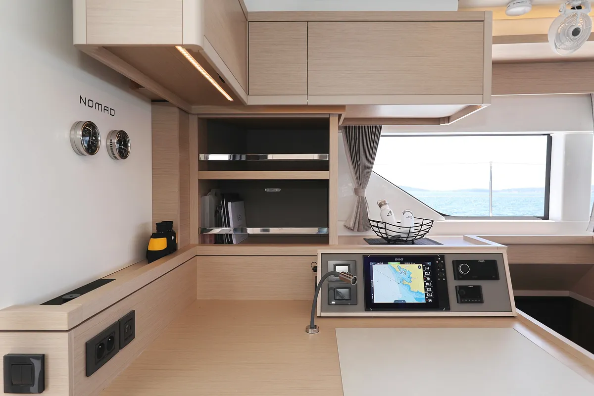 Cockpit of NOMAD, a Lagoon 55 catamaran at Split, Croatia