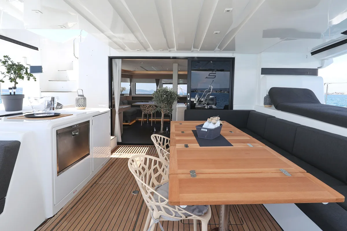 Deck of NOMAD, a Lagoon 55 catamaran at Split, Croatia