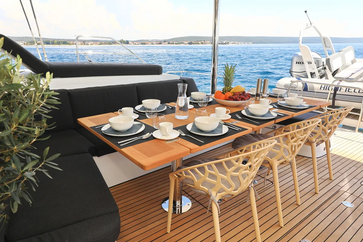 Deck of NOMAD, a Lagoon 55 catamaran at Split, Croatia