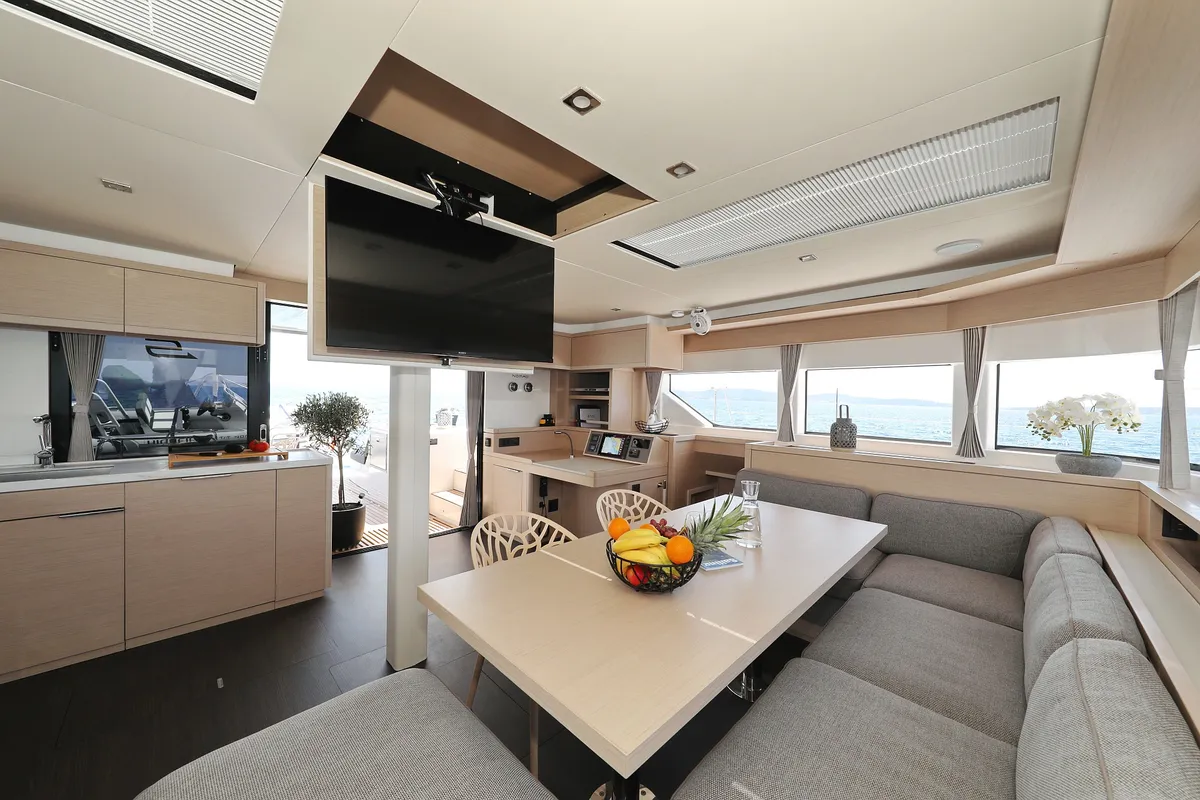 Salon of NOMAD, a Lagoon 55 catamaran at Split, Croatia