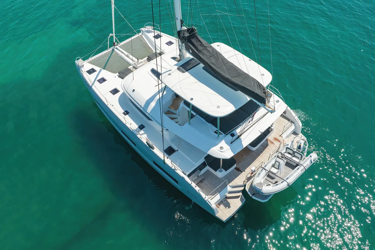 Exterior view of NOMAD, a Lagoon 55 catamaran at Split, Croatia