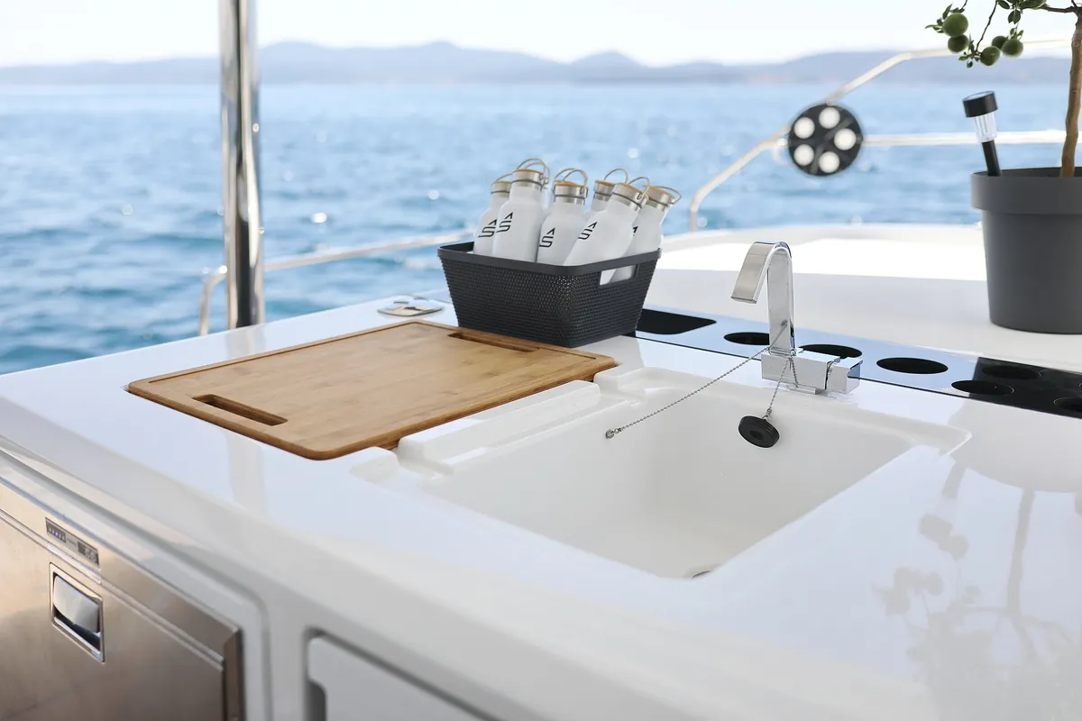 Deck of NOMAD, a Lagoon 55 catamaran at Split, Croatia