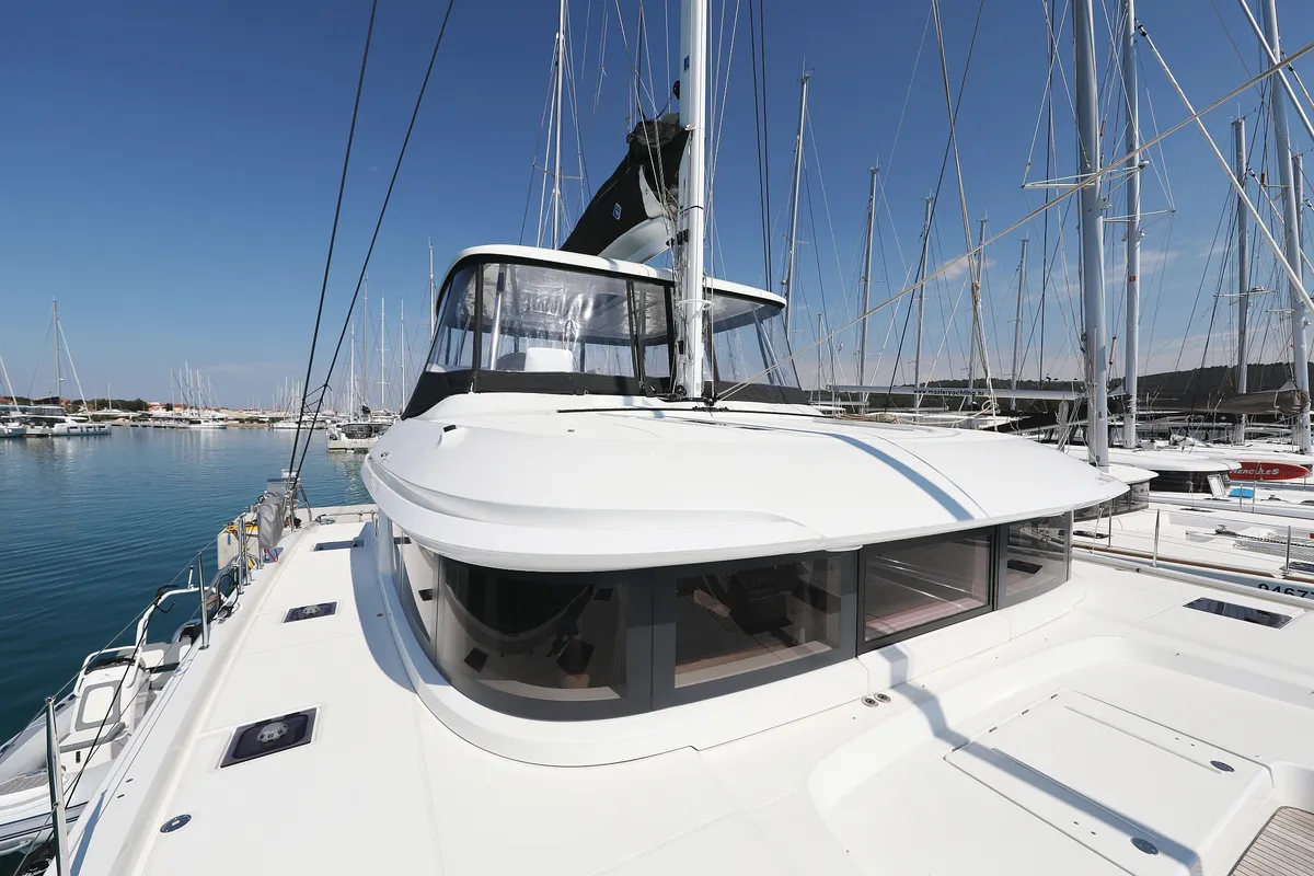 Exterior view of NOMAD, a Lagoon 55 catamaran at Split, Croatia