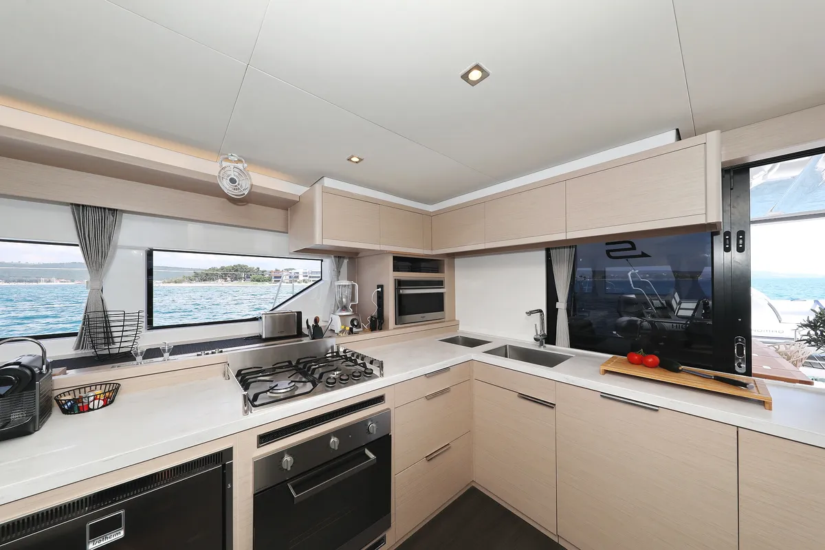 Galley of NOMAD, a Lagoon 55 catamaran at Split, Croatia