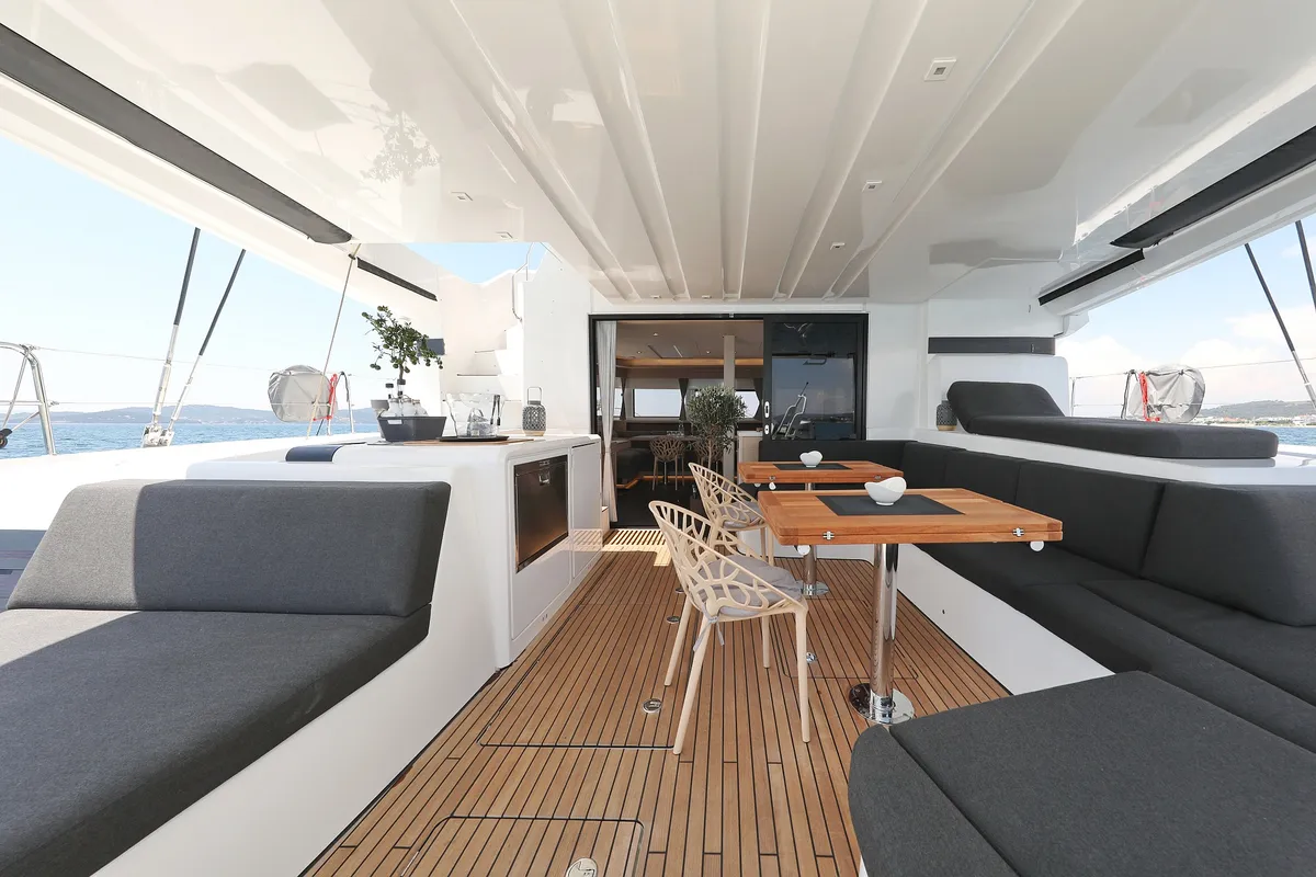 Deck of NOMAD, a Lagoon 55 catamaran at Split, Croatia