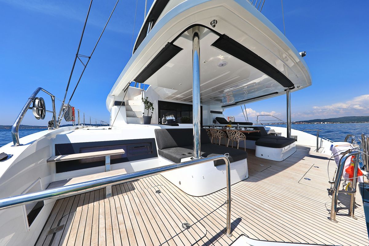 Deck of NOMAD, a Lagoon 55 catamaran at Split, Croatia