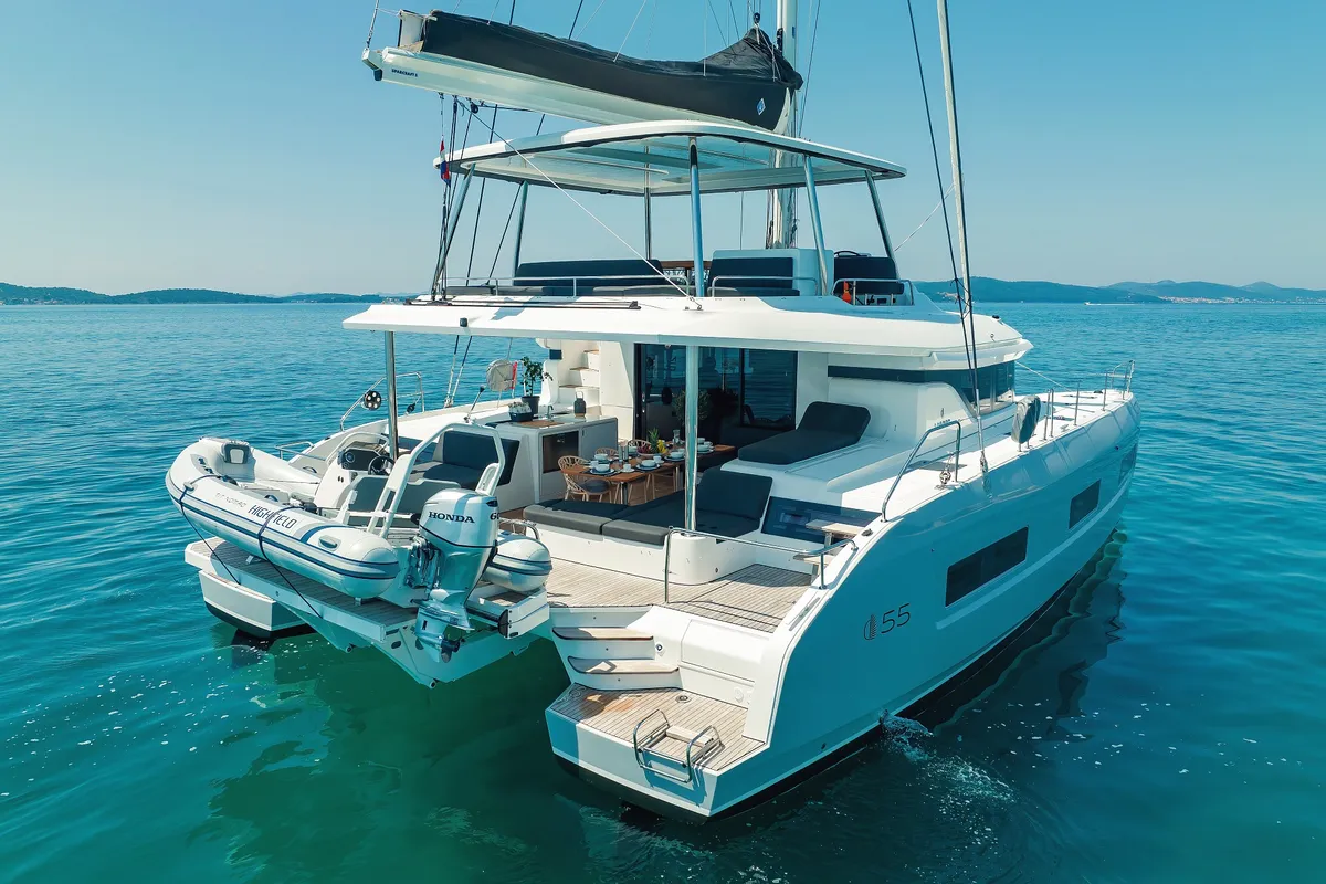 Exterior view of NOMAD, a Lagoon 55 catamaran at Split, Croatia