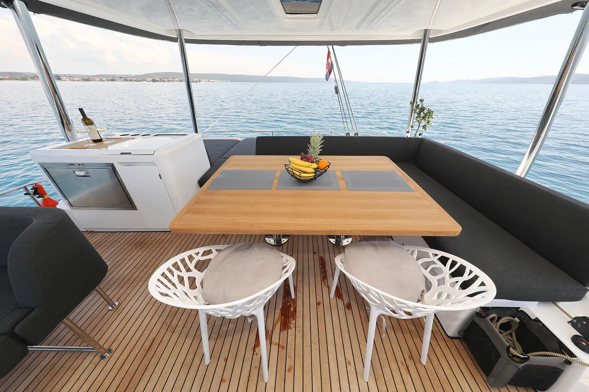 Deck of NOMAD, a Lagoon 55 catamaran at Split, Croatia