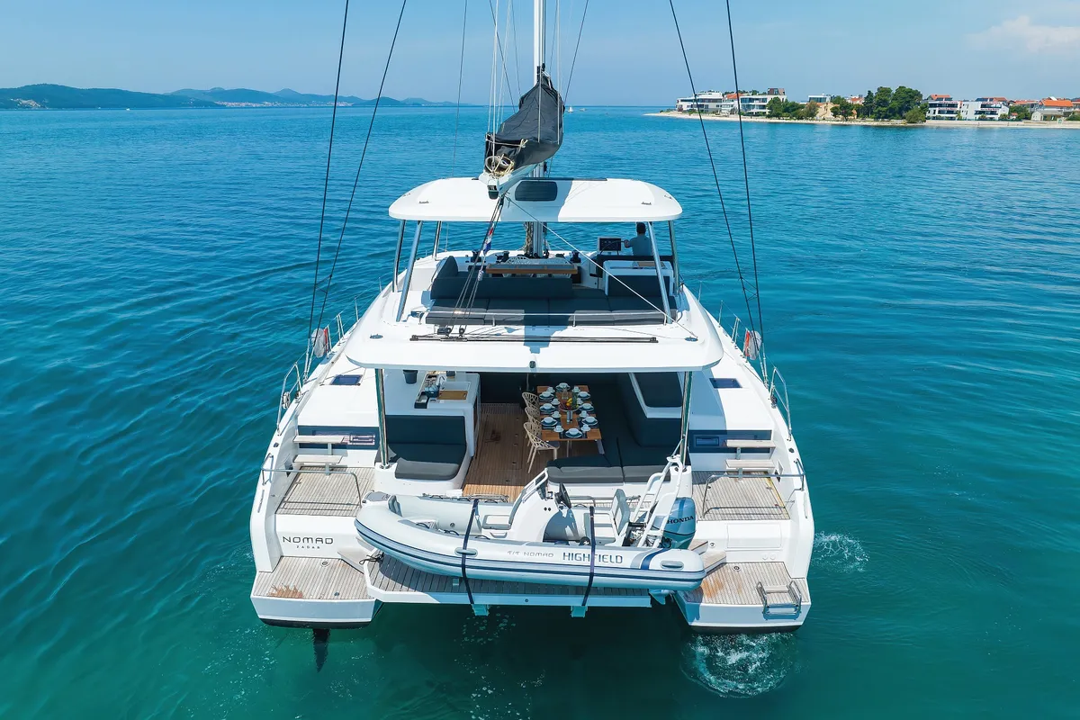 Exterior view of NOMAD, a Lagoon 55 catamaran at Split, Croatia