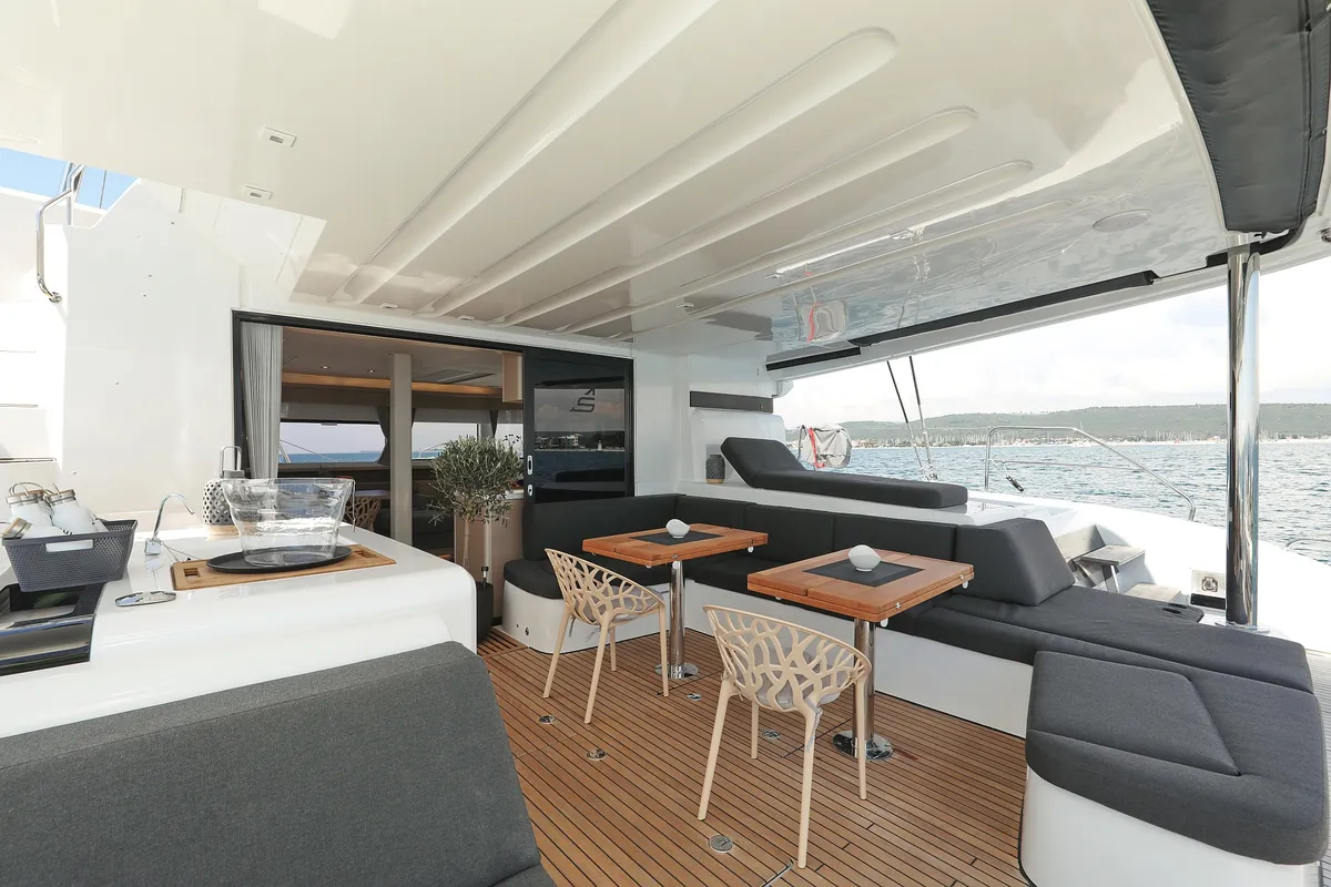 Deck of NOMAD, a Lagoon 55 catamaran at Split, Croatia