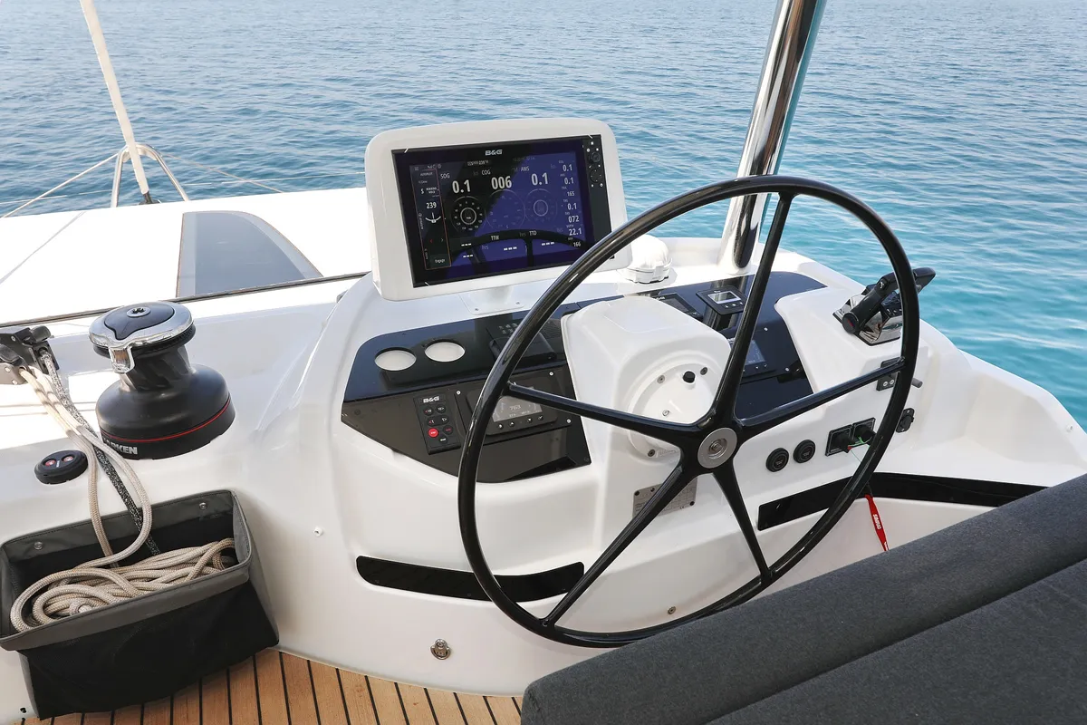 Cockpit of NOMAD, a Lagoon 55 catamaran at Split, Croatia