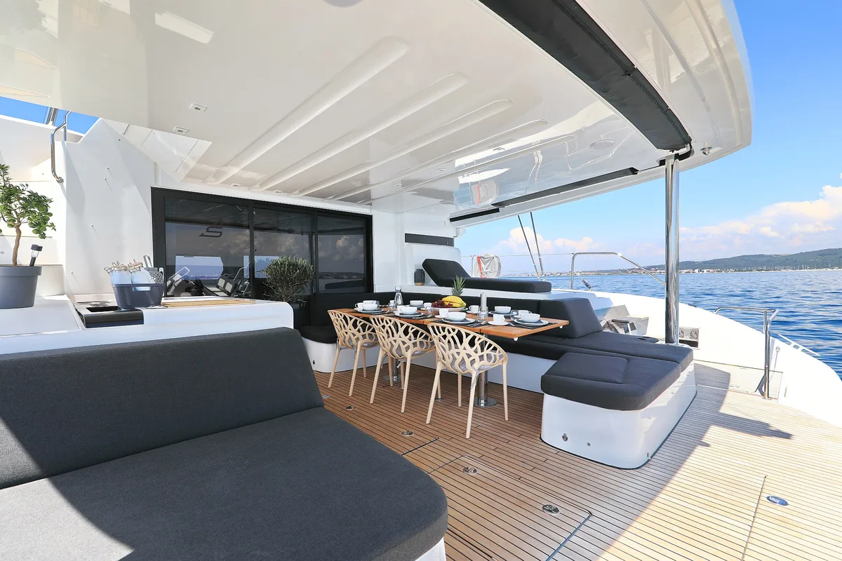 Deck of NOMAD, a Lagoon 55 catamaran at Split, Croatia