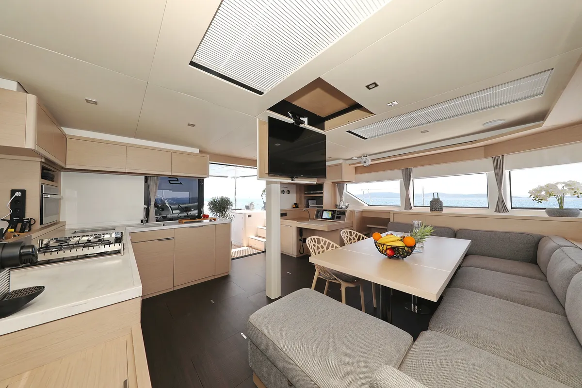 Salon of NOMAD, a Lagoon 55 catamaran at Split, Croatia