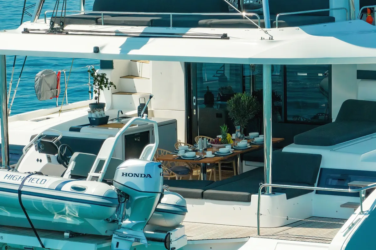 Deck of NOMAD, a Lagoon 55 catamaran at Split, Croatia