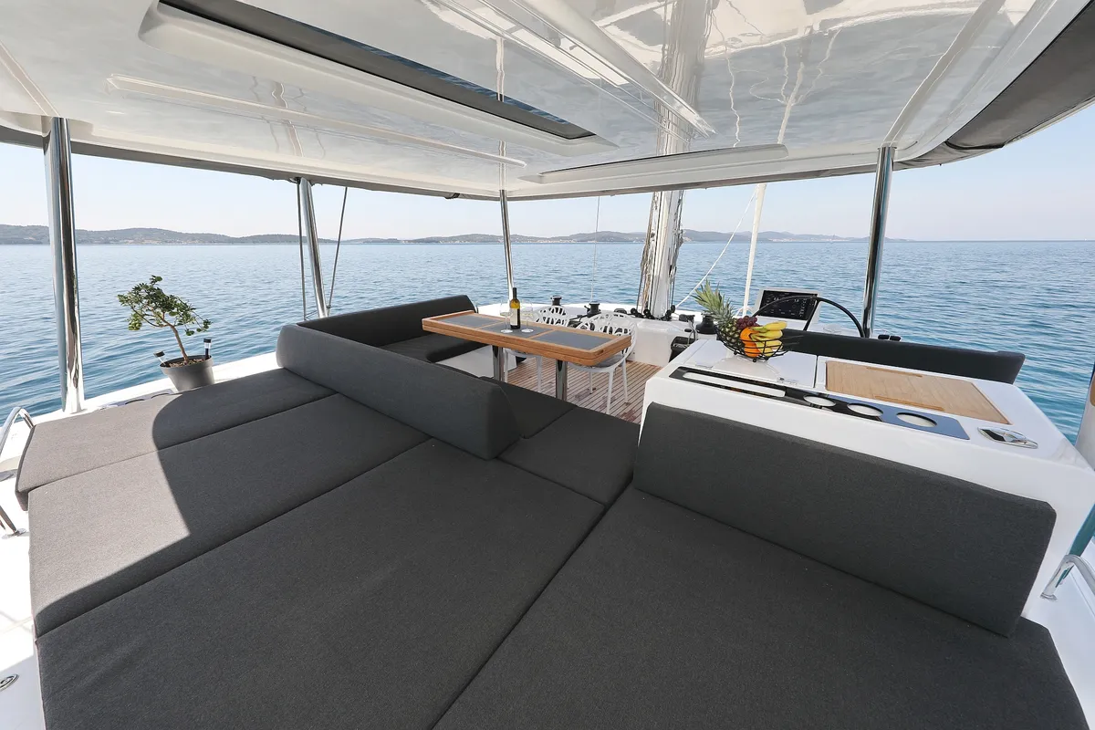 Deck of NOMAD, a Lagoon 55 catamaran at Split, Croatia
