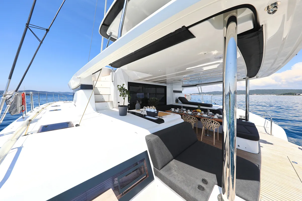 Deck of NOMAD, a Lagoon 55 catamaran at Split, Croatia