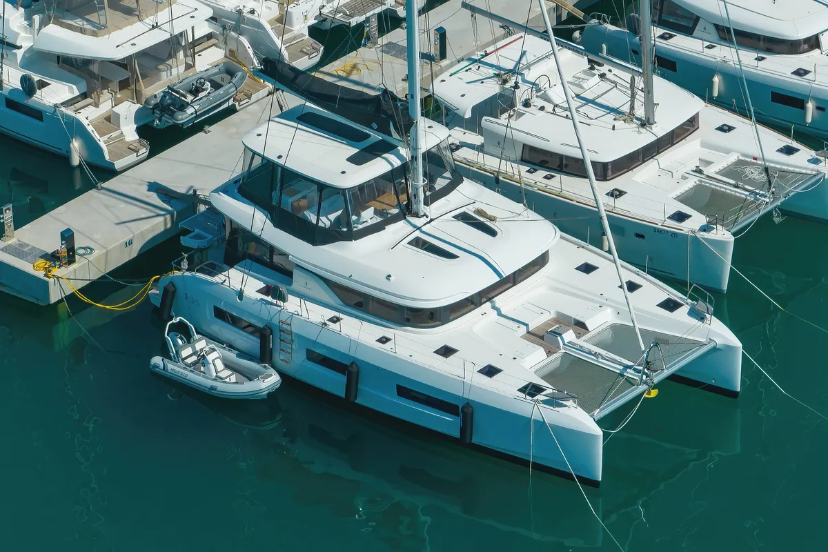 Exterior view of NOMAD, a Lagoon 55 catamaran at Split, Croatia