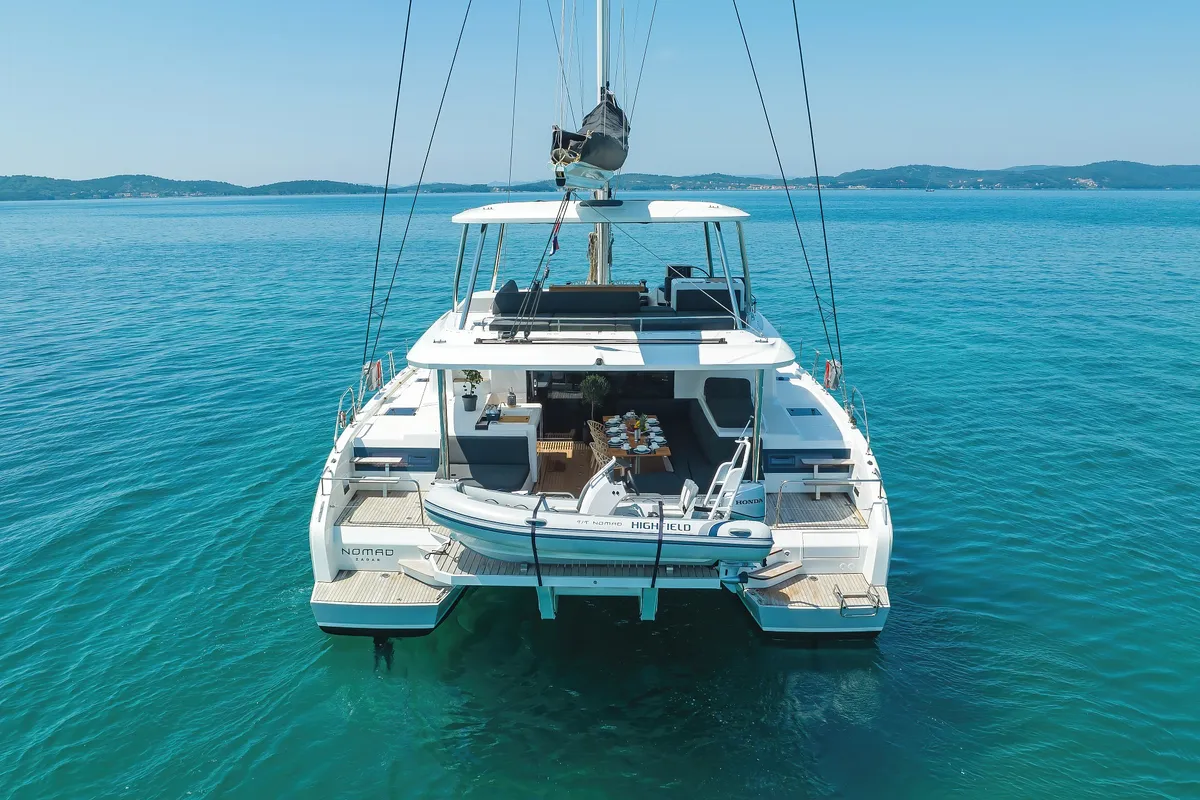 Exterior view of NOMAD, a Lagoon 55 catamaran at Split, Croatia