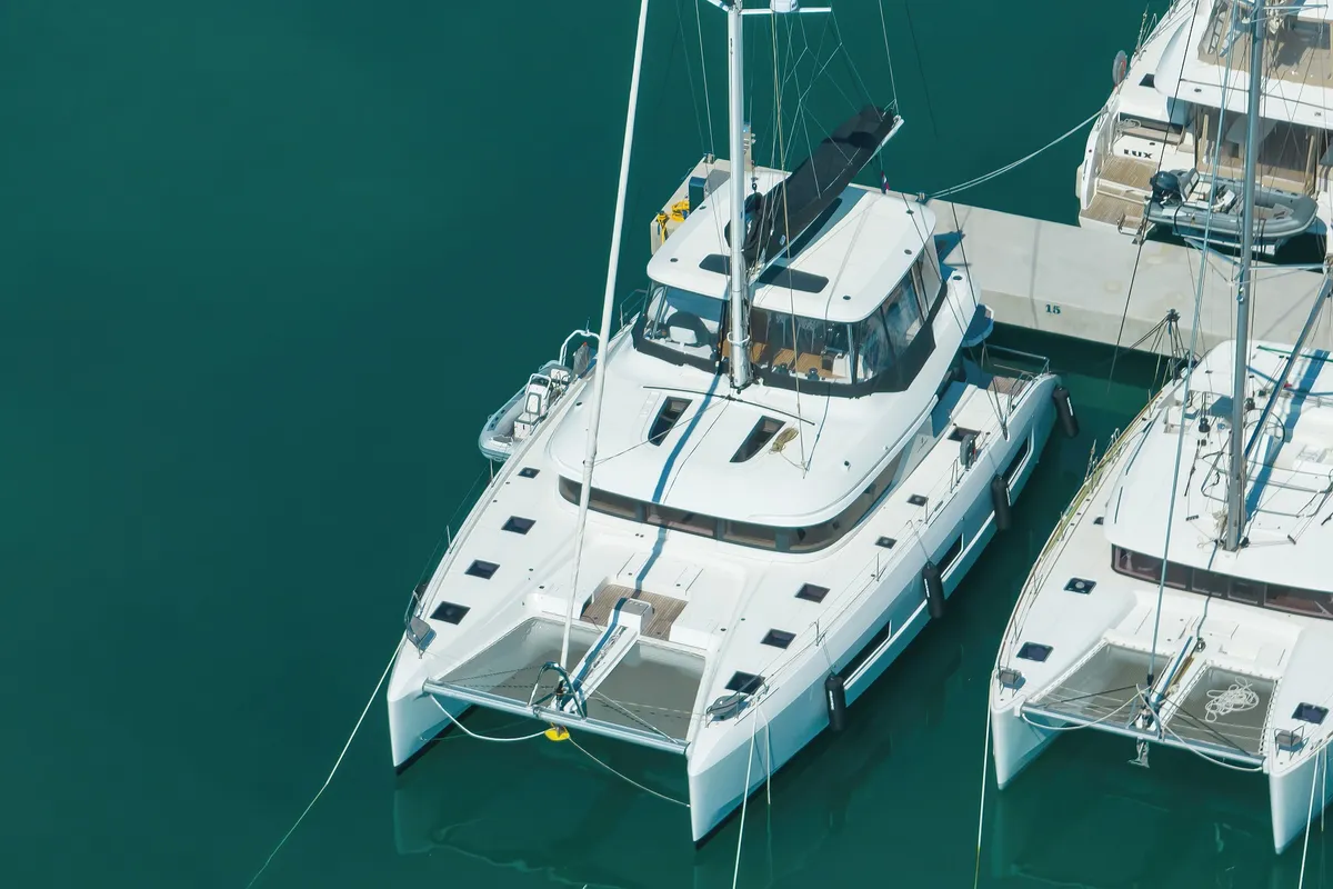 Exterior view of NOMAD, a Lagoon 55 catamaran at Split, Croatia