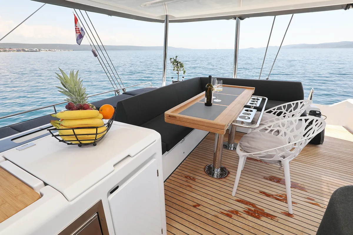 Deck of NOMAD, a Lagoon 55 catamaran at Split, Croatia