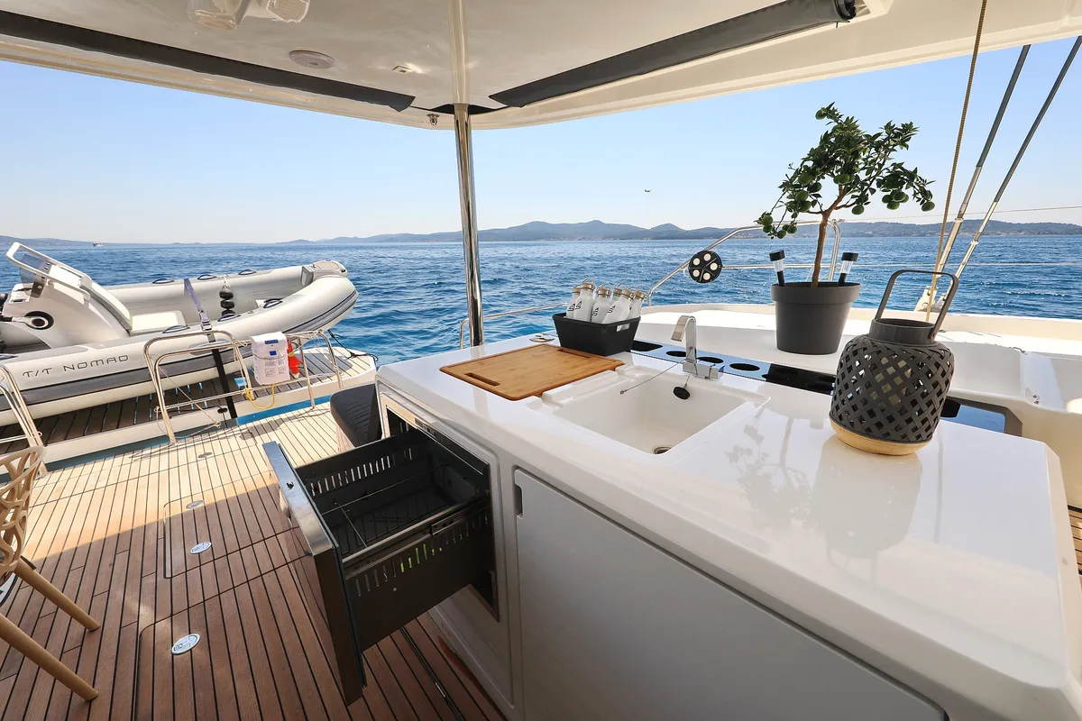 Deck of NOMAD, a Lagoon 55 catamaran at Split, Croatia