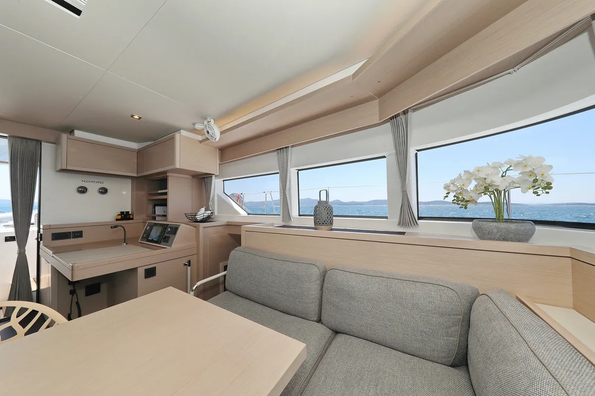 Salon of NOMAD, a Lagoon 55 catamaran at Split, Croatia