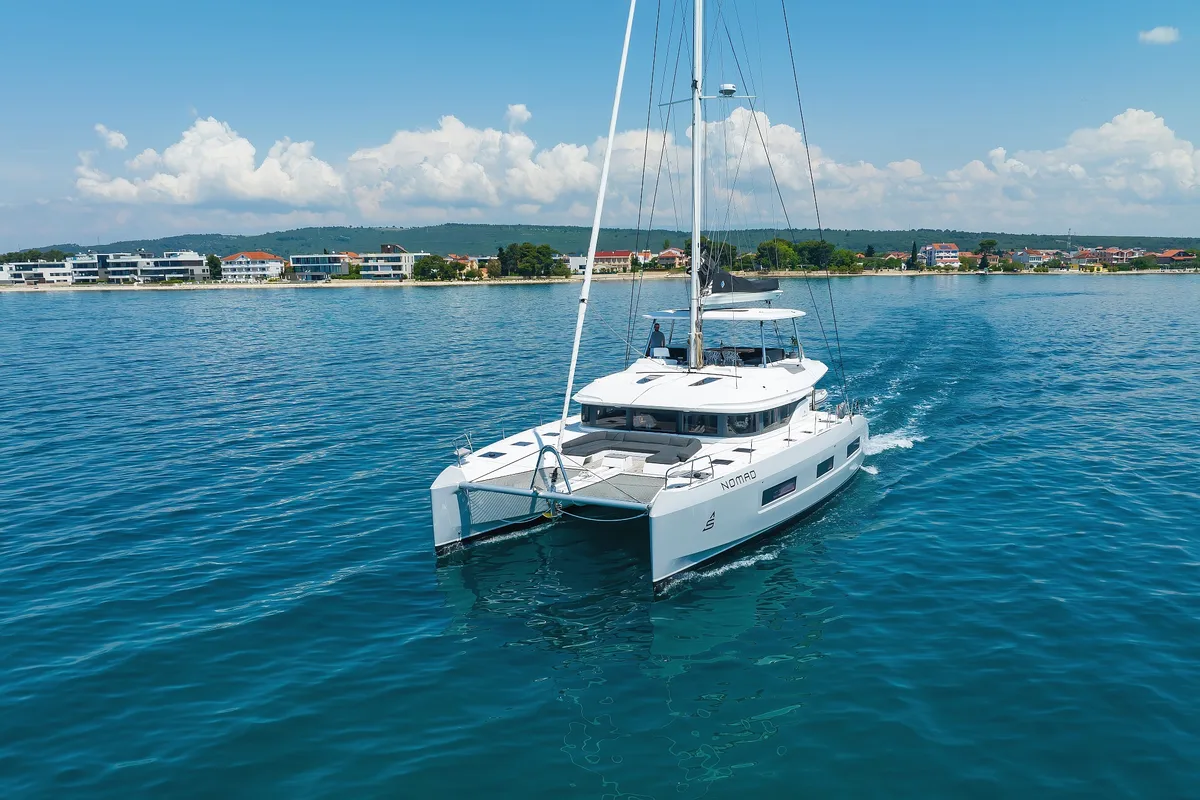 Deck of NOMAD, a Lagoon 55 catamaran at Split, Croatia