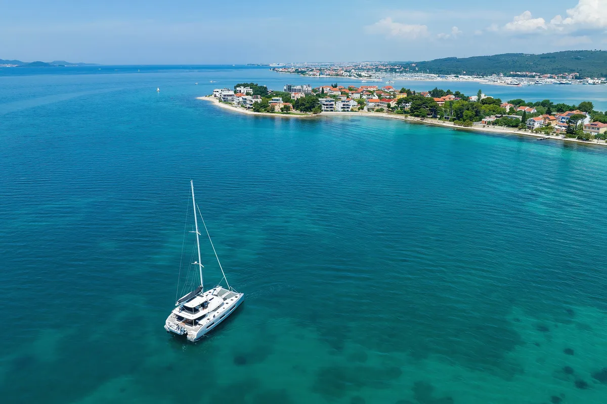 Exterior view of NOMAD, a Lagoon 55 catamaran at Split, Croatia