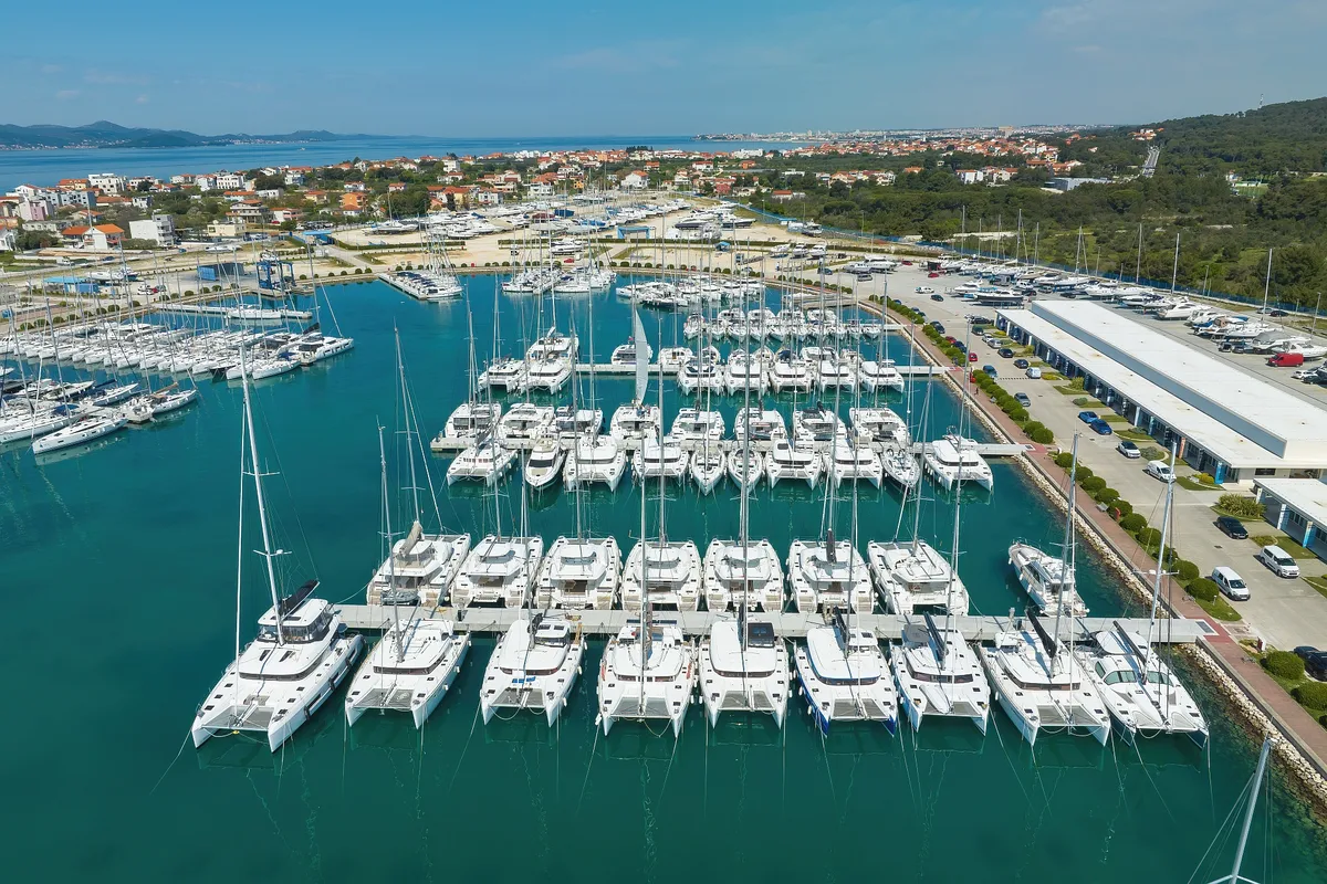 Exterior view of NOMAD, a Lagoon 55 catamaran at Split, Croatia