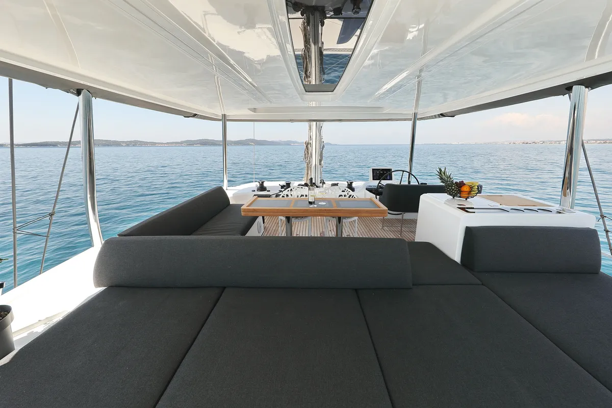 Deck of NOMAD, a Lagoon 55 catamaran at Split, Croatia