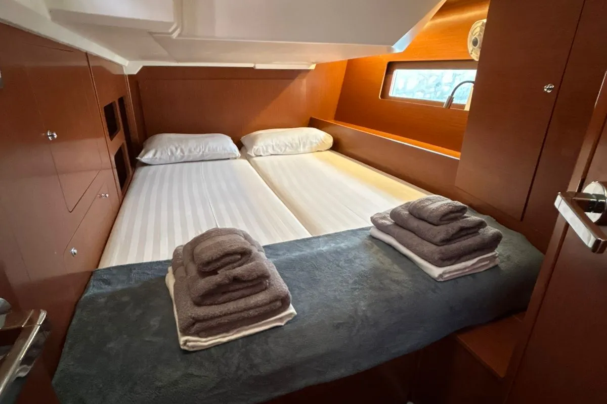 Cabin on Blue Satellite, a Beneteau Oceanis 46.1 sailboat at Athens, Greece