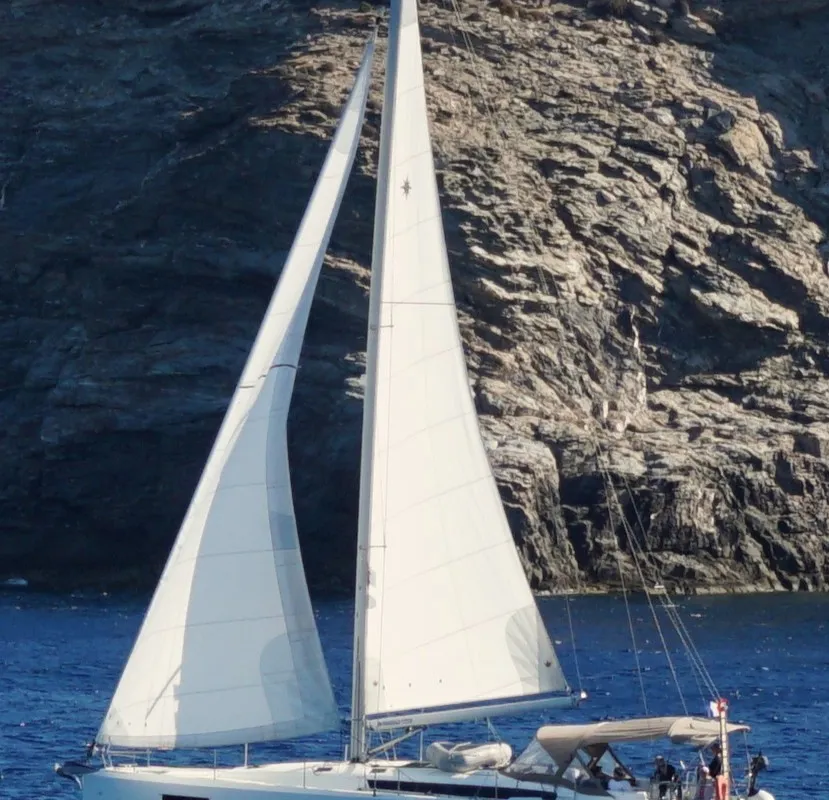 Exterior view of Blue Satellite, a Beneteau Oceanis 46.1 sailboat at Athens, Greece