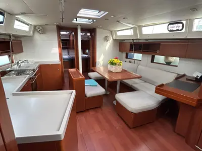 Salon of Blue Satellite, a Beneteau Oceanis 46.1 sailboat at Athens, Greece