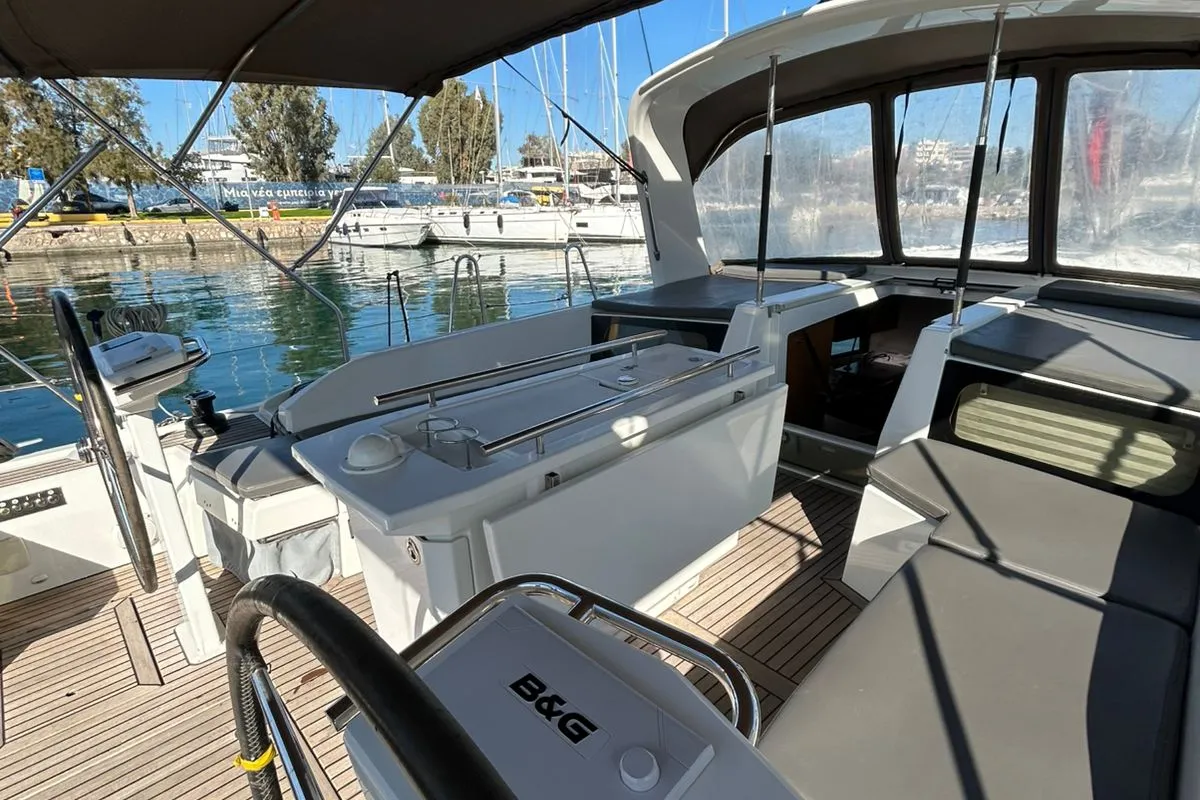 Deck of Blue Satellite, a Beneteau Oceanis 46.1 sailboat at Athens, Greece