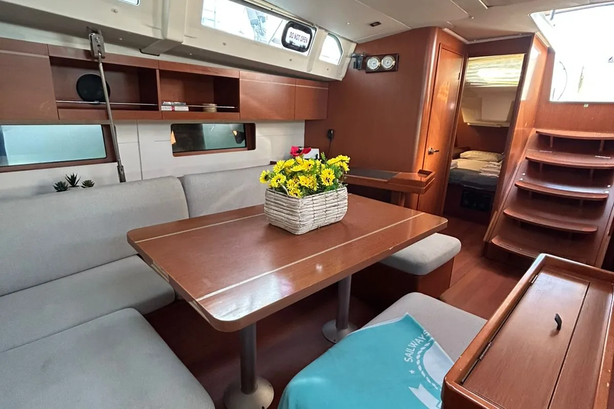 Salon of Blue Satellite, a Beneteau Oceanis 46.1 sailboat at Athens, Greece