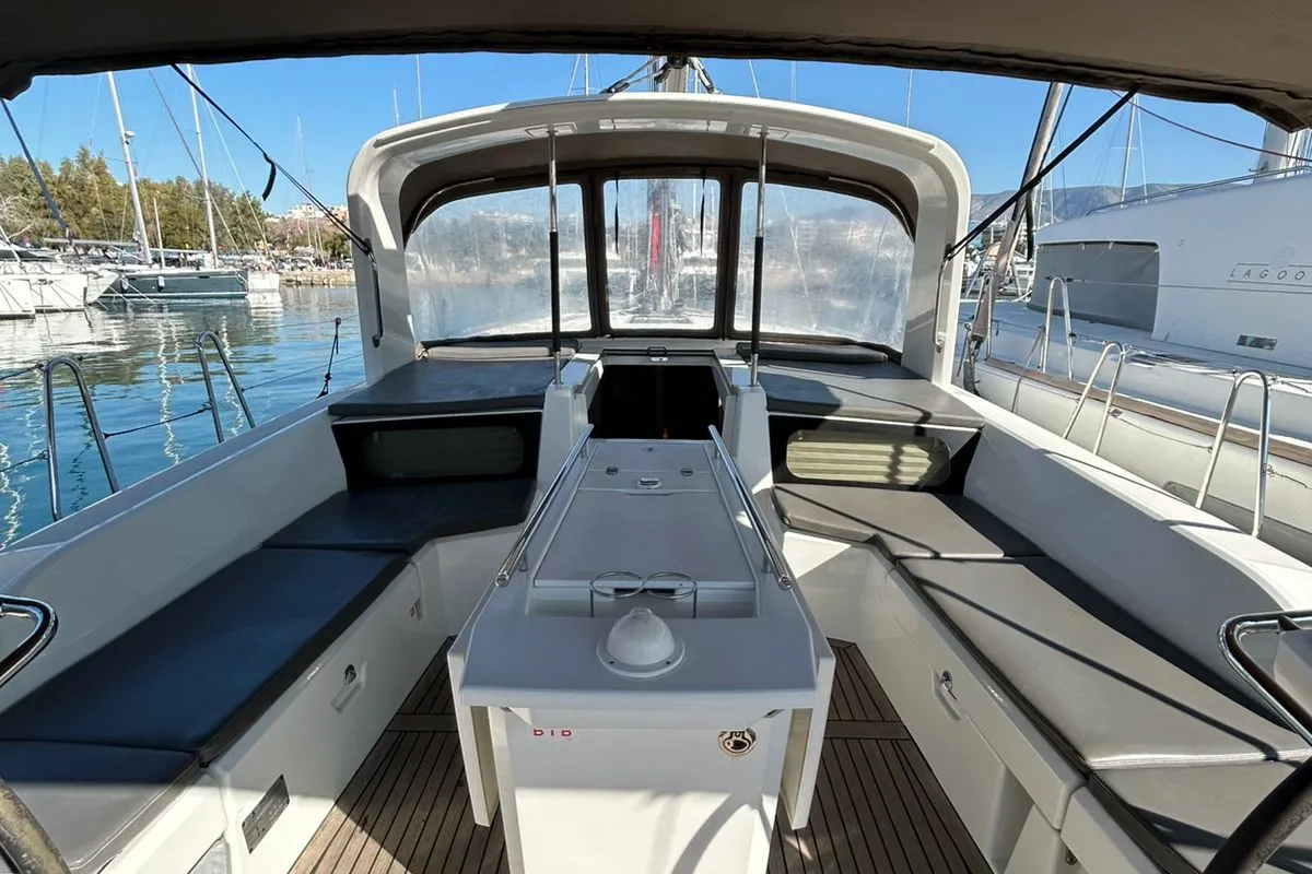 Deck of Blue Satellite, a Beneteau Oceanis 46.1 sailboat at Athens, Greece