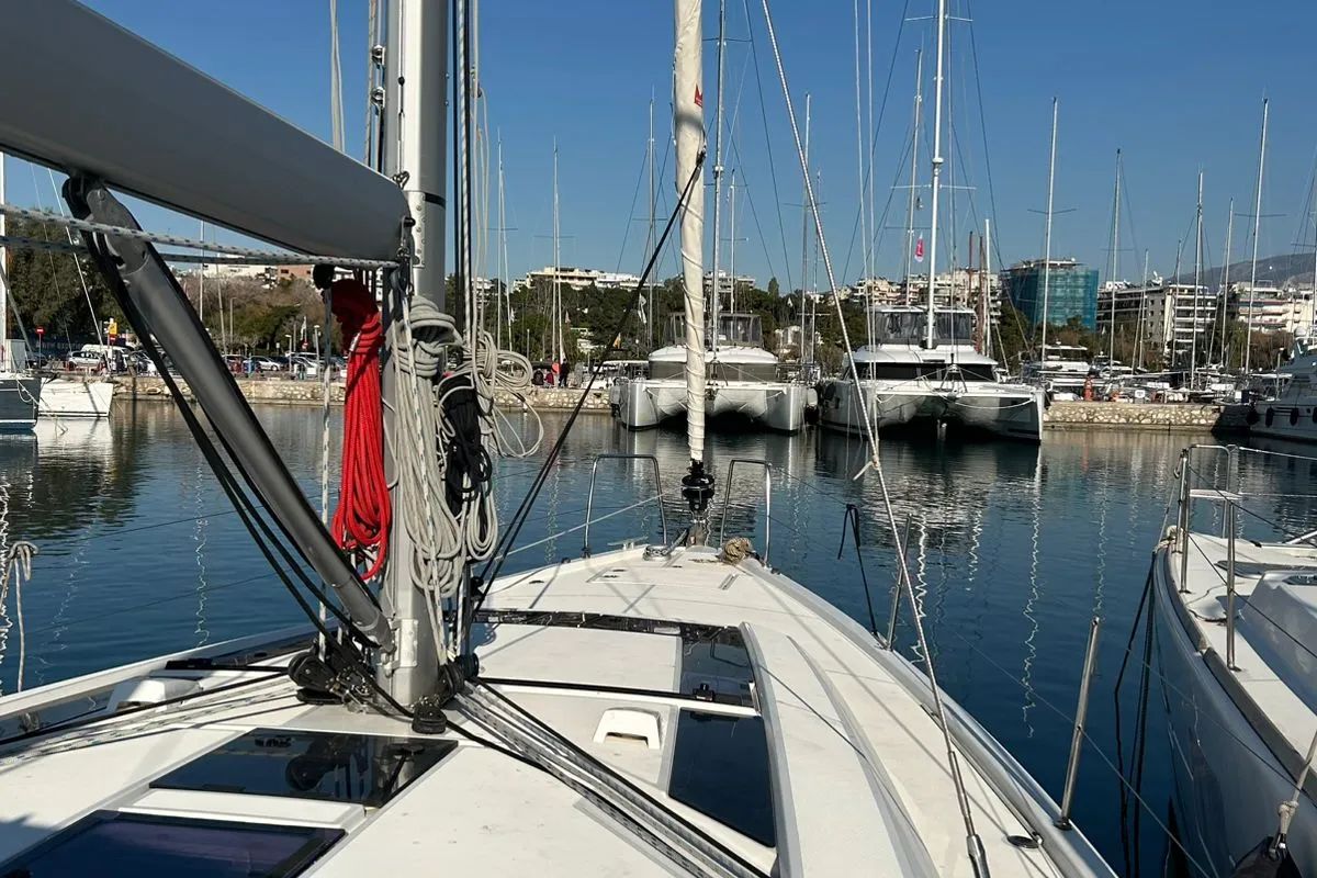 Deck of Blue Satellite, a Beneteau Oceanis 46.1 sailboat at Athens, Greece