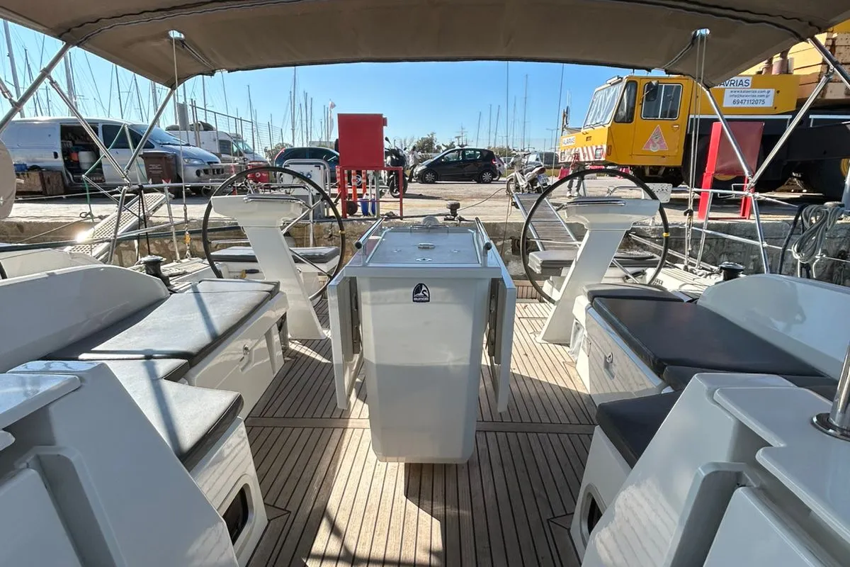 Cockpit of Blue Satellite, a Beneteau Oceanis 46.1 sailboat at Athens, Greece