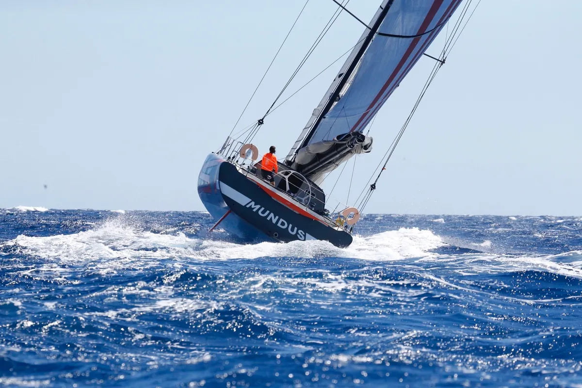 Mundus, a IMOCA 60 sailboat at Barcelona, Spain