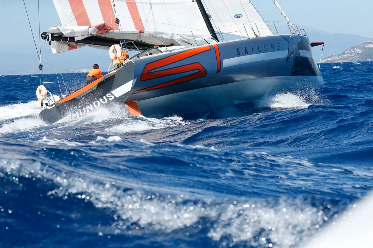 Mundus, a IMOCA 60 sailboat at Barcelona, Spain