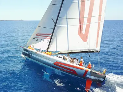 Mundus, a IMOCA 60 sailboat at Barcelona, Spain