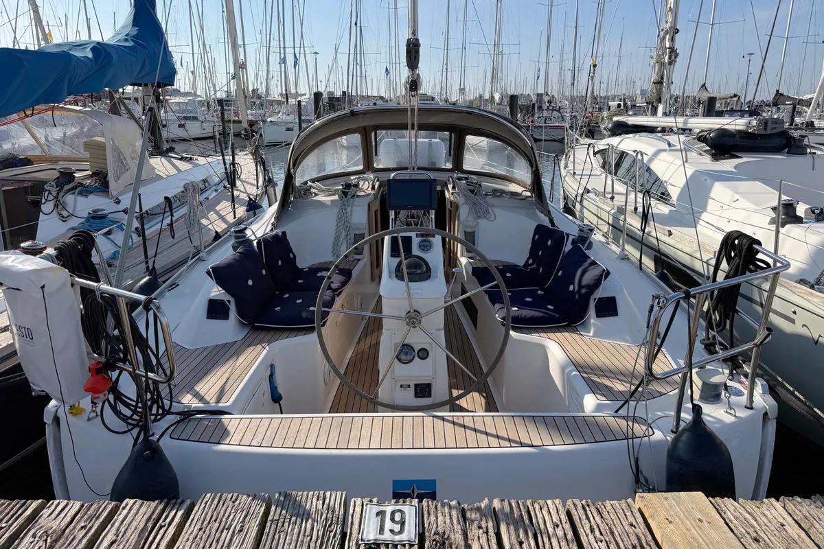 Cockpit of Claysea, a Bavaria Cruiser 33 sailboat at Heiligenhafen, Germany
